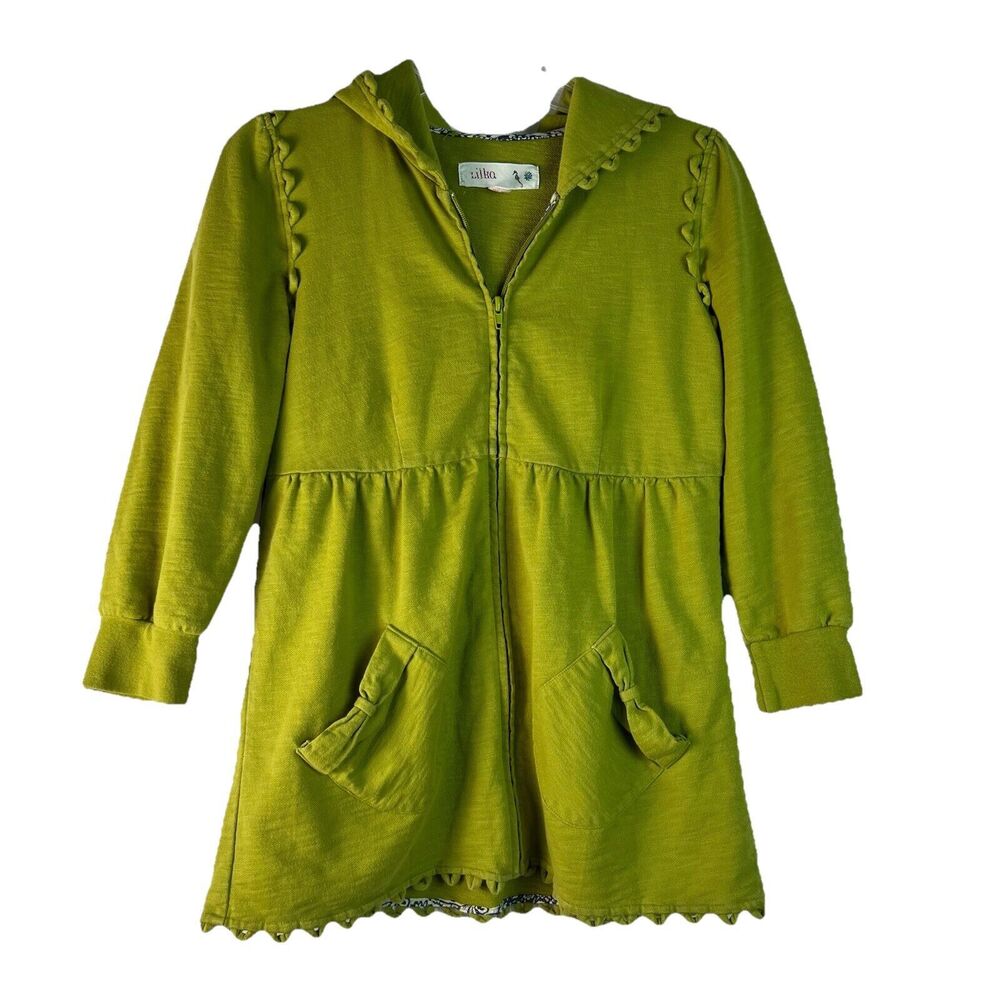 Anthropologie Lilka Green Zip Front Hoodie Loop Detail Size Small